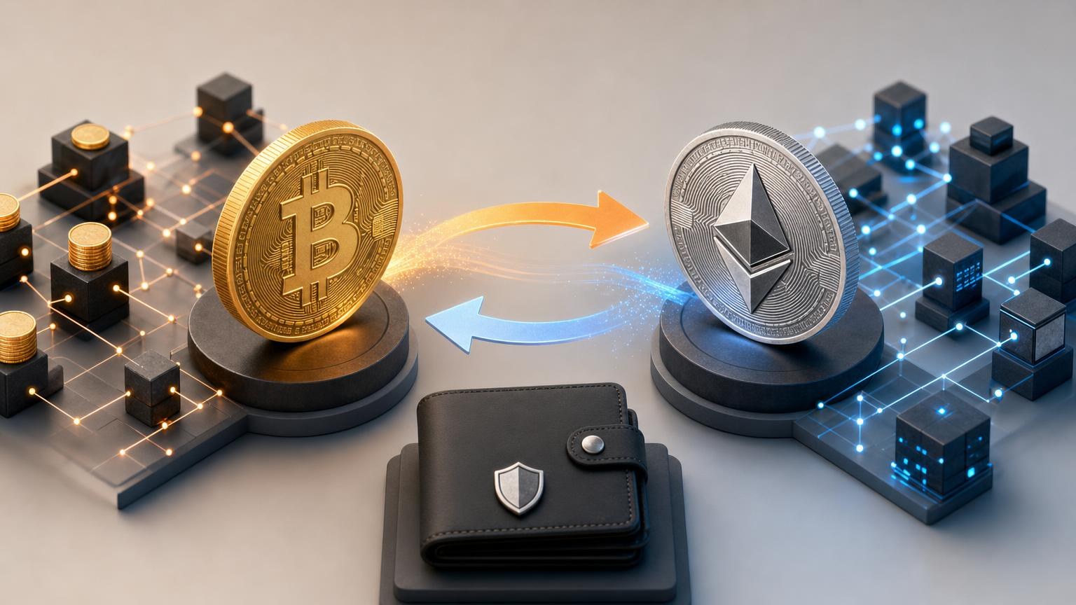 How to Exchange BTC for ETH: Bitcoin vs Ethereum Network Fees Explained Bitcoin and Ethereum symbols beside a transaction cost comparison showing network fees, exchange charges, and wallet checks